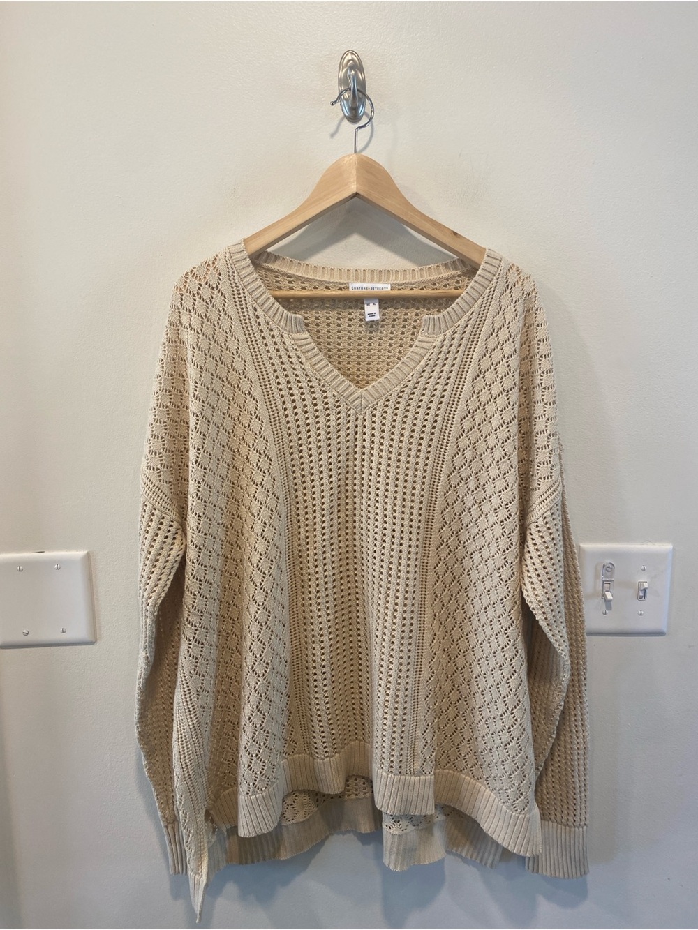 Canyon retreat crochet open knit pullover sweater women’s size XL relaxed boho